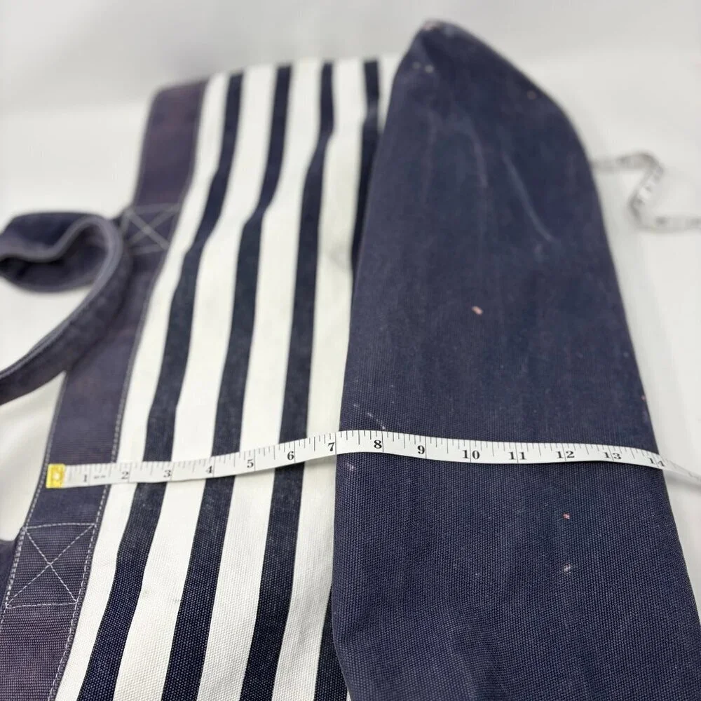Pottery Barn Kids tote bag large blue white stripe preppy P pink monogram cotton